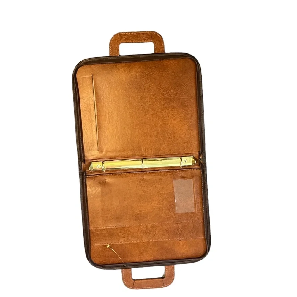 Handmade Brown Leather Portfolio/Document Binder Textured Leather Top Handle Bag
